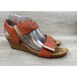 Sofft Verdi Women's Coral Red Leather Sandals 8.5 Wedge Strap Comfort Shoes